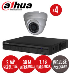 Sistem complet DVR 4 canale, 4 camere 2MP, IR 30 metri, Starlight  + accesorii -  KIT161
