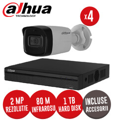 Sistem complet DVR 4 canale, 4 camere 2MP Starlight, IR 80m, accesorii, SMD+, cablu coaxial - KIT157