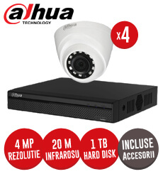 Sistem complet DVR 4 canale, 4 camere 4MP, IR 20 metri, HDD 1TB + accesorii-  KIT128