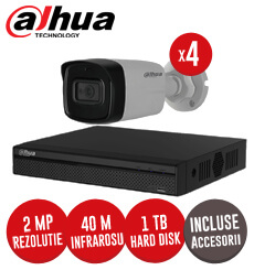 Sistem complet DVR 4 canale, 4 camere 2MP, Starlight, IR 80 metri, HDD 1TB + accesorii - KIT130