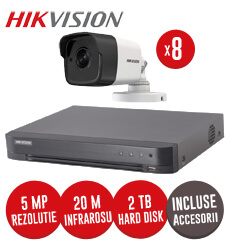 Sistem complet DVR 8 canale, 8 camere 5MP, IR 20 metri, HDD 2TB + accesorii -  KIT116