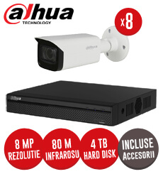 Sistem complet DVR 8 canale, 8 camere 8 MP Dahua, Starlight, incluse accesorii, cablu -  KIT147
