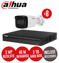 Sistem complet DVR 8 canale, 8 camere 2 MP Dahua, exterior, incluse accesorii, cablu  -  KIT146