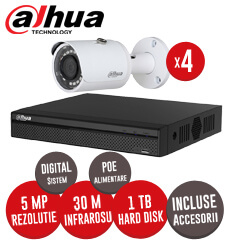 Sistem complet NVR 4 canale, 4 camere 5MP Dahua, exterior, incluse accesorii, cablu -  KIT139