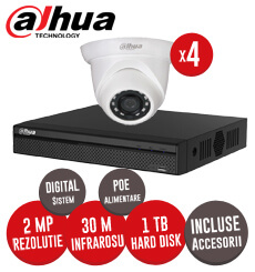 Sistem complet NVR 4 canale POE + 4 camere IP, exterior, 2 MP, IR 30m + accesori -  KIT133