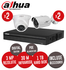 Sistem complet NVR 4 canale POE + 4 camere IP, exterior,interior, 3 MP + accesori -  KIT134