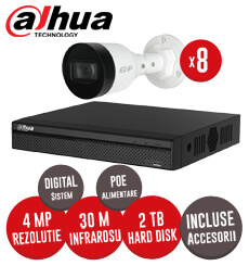 Sistem complet NVR 8 canale, 8 camere 4 MP Dahua, exterior, incluse accesorii, cablu -  KIT138