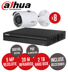 Sistem complet NVR 8 canale, 8 camere 5MP Dahua, exterior, incluse accesorii, cablu -  KIT140