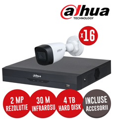 Sistem complet DVR 16 canale, 16 camere 2 MP, IR 30m, HDD 4TB, accesorii, coaxial - KIT355