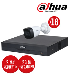 Pachet DVR 16 canale si 16 camere exterior 2 MP, IR 30m, cu picior, fara accesorii - Dahua KIT219