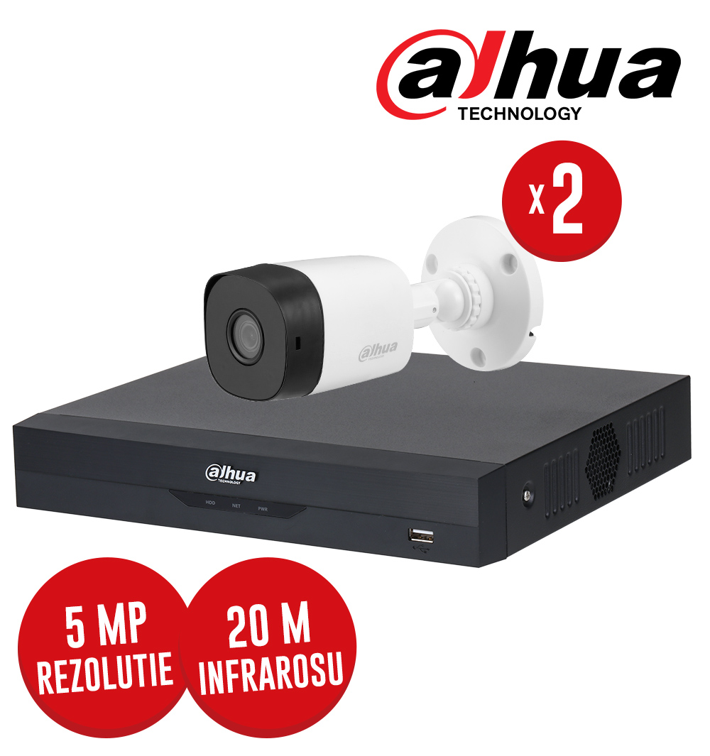 Pachet DVR 4 canale 5MP Lite si 2 camere 5MP, IR 20m, SMD Plus, fara accesorii - Dahua KIT220