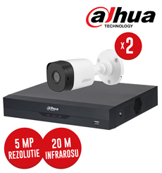 Pachet DVR 4 canale 5MP Lite si 2 camere 5MP, IR 20m, SMD Plus, fara accesorii - Dahua KIT220