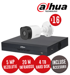 Kit complet: DVR 16 canale 5MP Lite, 16 camere 5MP, IR 20m, HDD 4TB si accesorii - Dahua KIT225