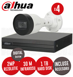 Sistem complet NVR 4 canale, 4 camere IP 2 Megapixeli, HDD, accesorii, cablu -  KIT196