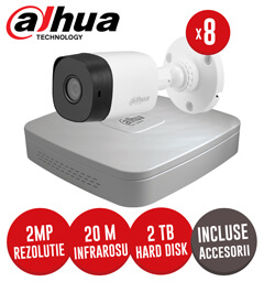 Sistem complet DVR 8 canale + 4 canale IP, 8 camere 2MP, IR 20m + accesorii  - KIT200