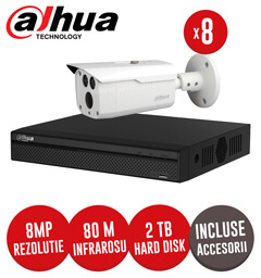 Sistem complet DVR 8 canale, 8 camere 8 MP, HDD 2TB, incluse accesorii, cablu -  KIT202