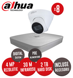 Sistem complet NVR 8 canale, 8 camere IP Dome 8 Megapixeli, HDD, accesorii, cablu -  KIT210