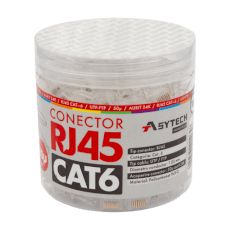 Mufa retea UTP RJ45, 8 pini, aurire 50µ, Cat.6, set 100 bucati- ASYTECH Networking RJ45-CAT6-50U-JAR