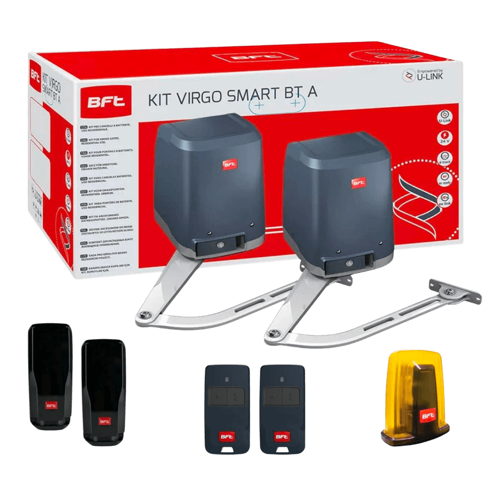 Kit automatizare porți batante 2 canale 200 kg/canat, 2m/canat, functionare 24 V - BFT Italia Virgo Smart BT B20