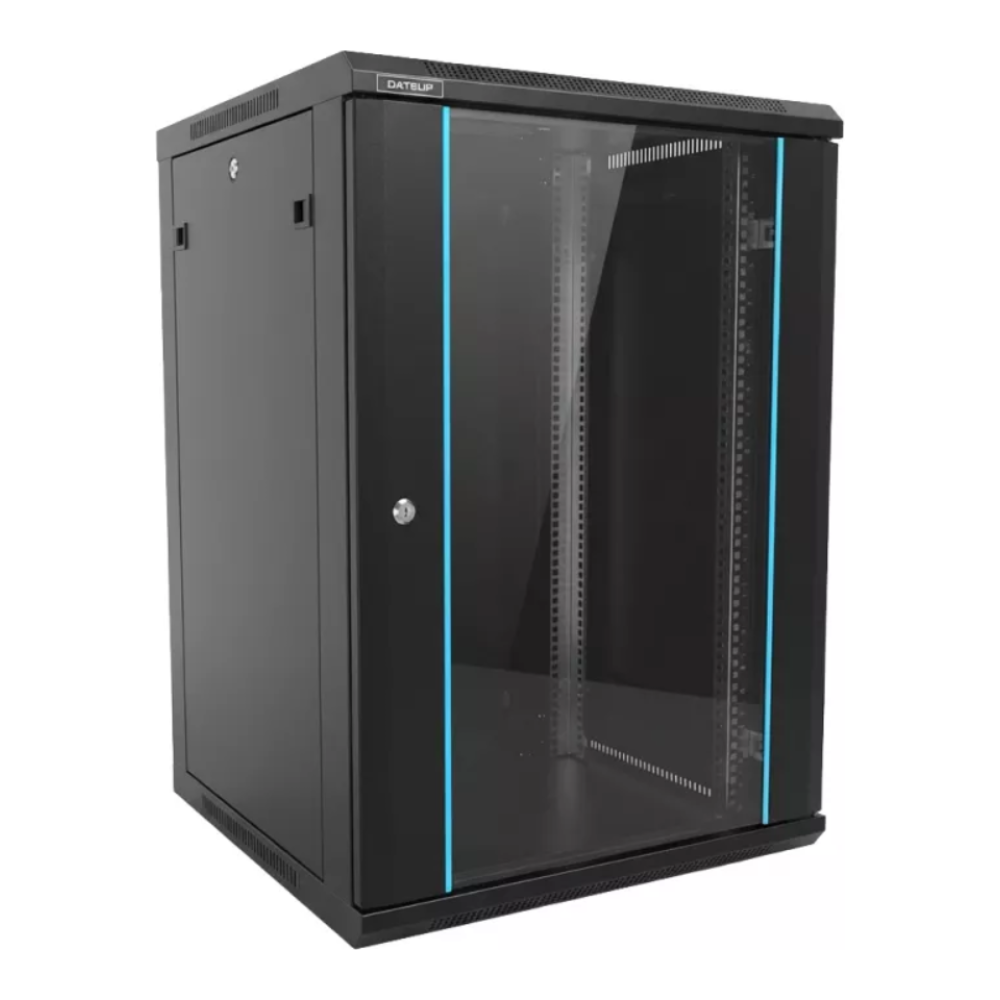 Rack 19 inch 15U 600x450 de perete, usa din sticla, panouri detasabile si securizate - DATEUP MP.6415.9001