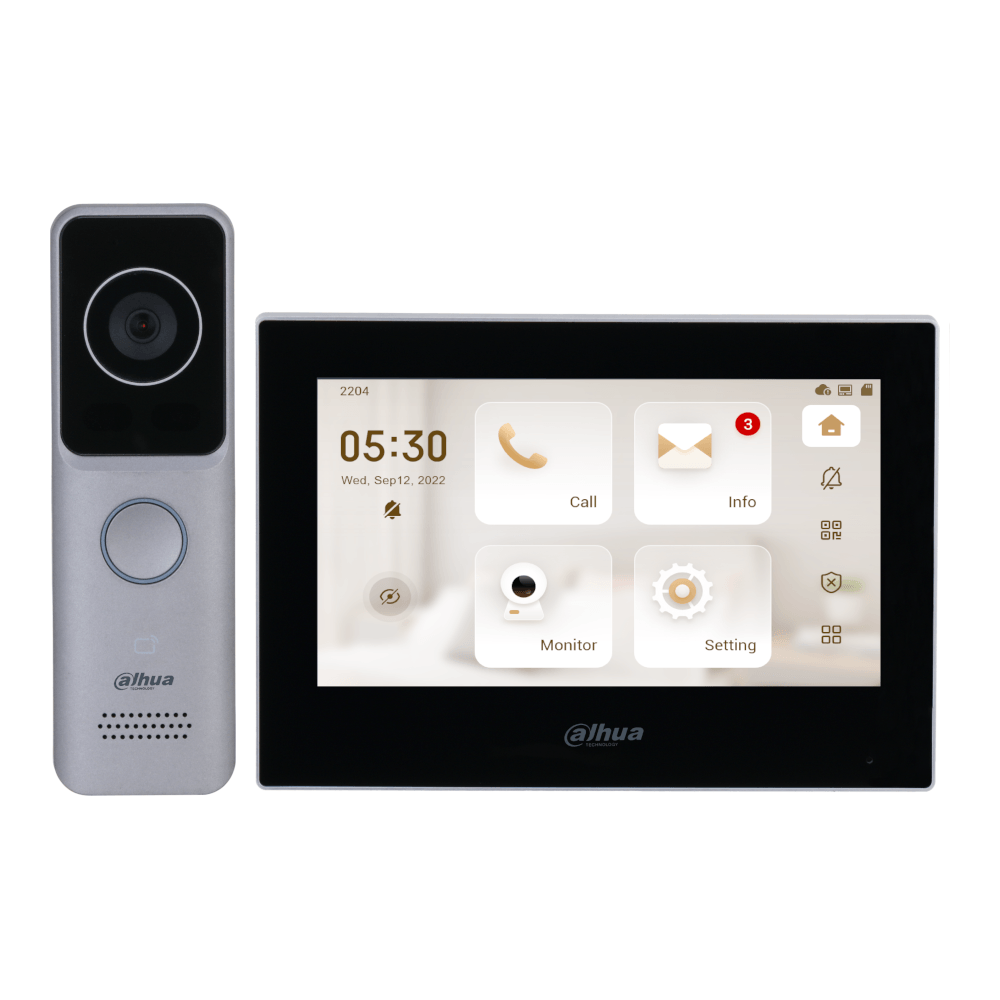 Kit videointerfon Wi-Fi 2MP pentru o familie cu monitor 7 inch si PoE - Dahua KTW02