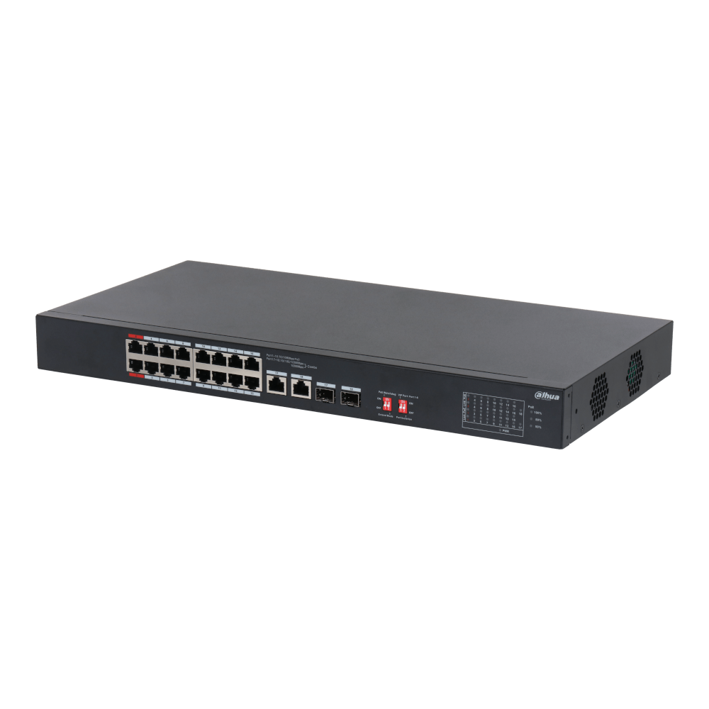 Switch PoE Desktop 18 Porturi, 16 PoE+2Uplink si 2xSFP 1000Mbps, Hi-PoE - Dahua S3218-16ET-135