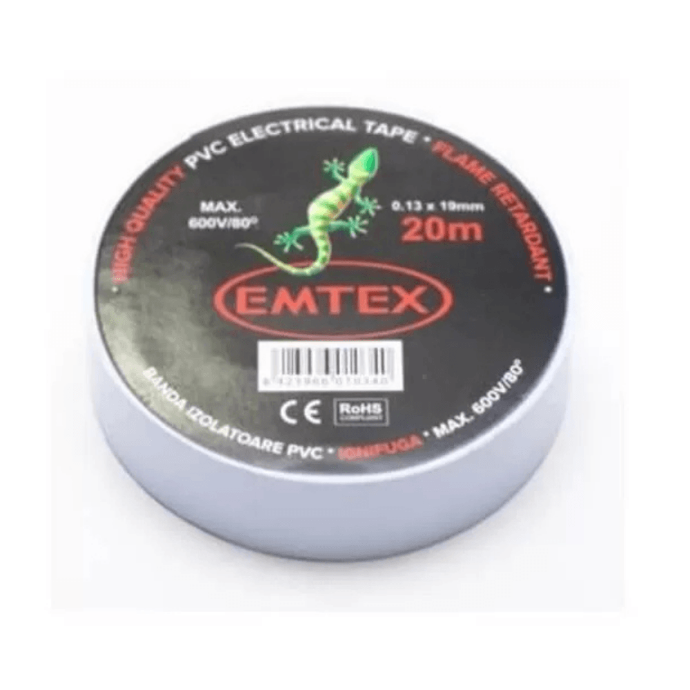 Bandă electroizolatoare PVC ignifugă 19 mm x 20 m pentru instalatori - Emtex GSBE1910