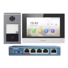 Kit videointerfon 2MP, Mifare, monitor 7 inch, montaj aparent, 1 familie - HikVision DS-KIS604-S(C)