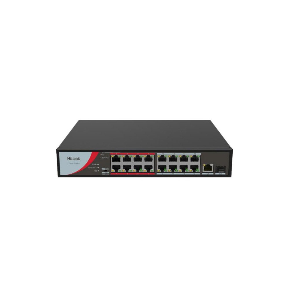 Switch PoE 16 porturi 10/100 Mbps 7.2 Gbps — HikVision HiLook NS-0318P-130(B)