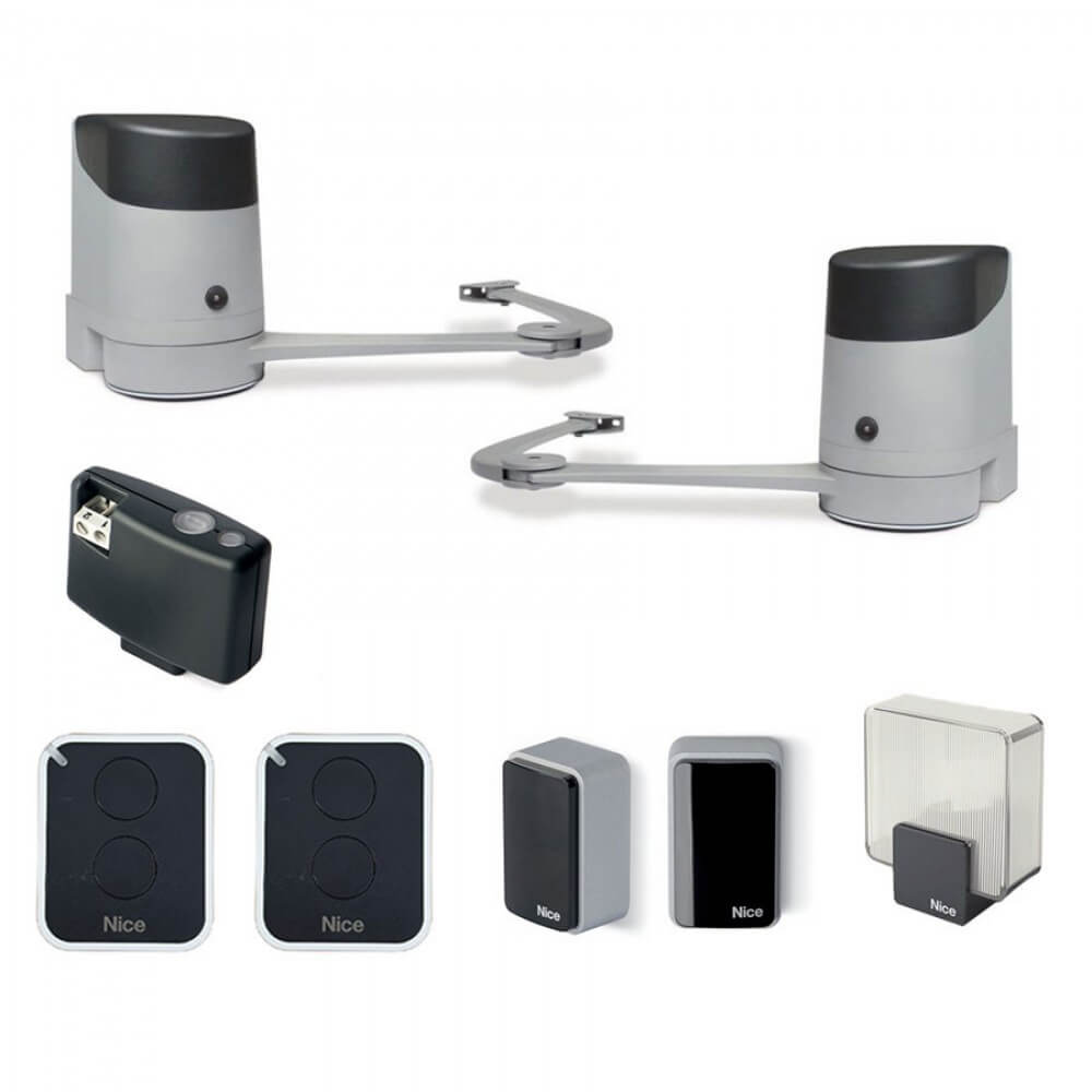 Kit automatizare poarta batanta, 250 Kg/canat, 2.4 m/canat, 24 V, IP 54 - Nice HOPPBDKCE