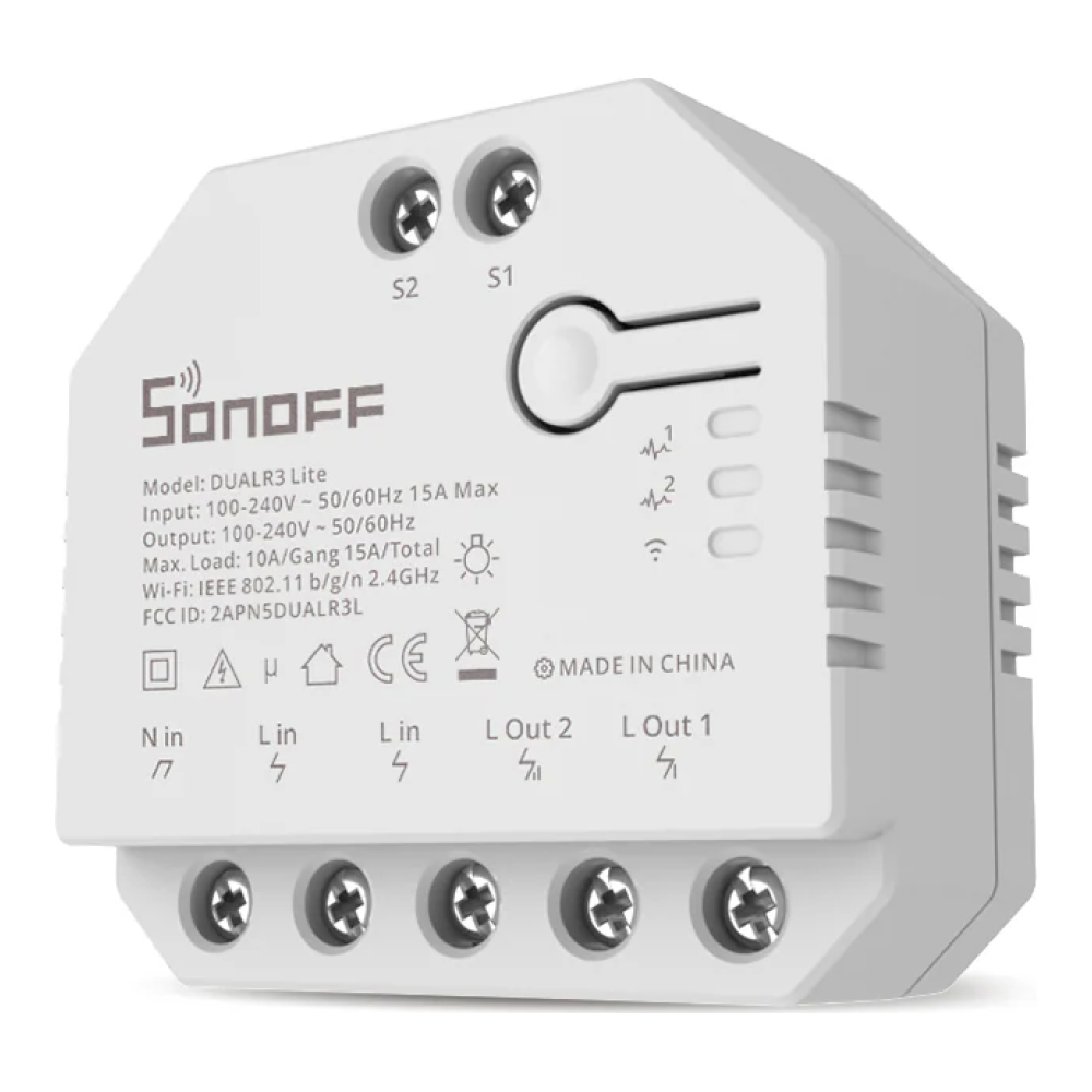 Modul de comanda smart WiFi, 2 canale, 15A/3300W, 2.4 GHz, inching - Sonofff DUALR3 Lite