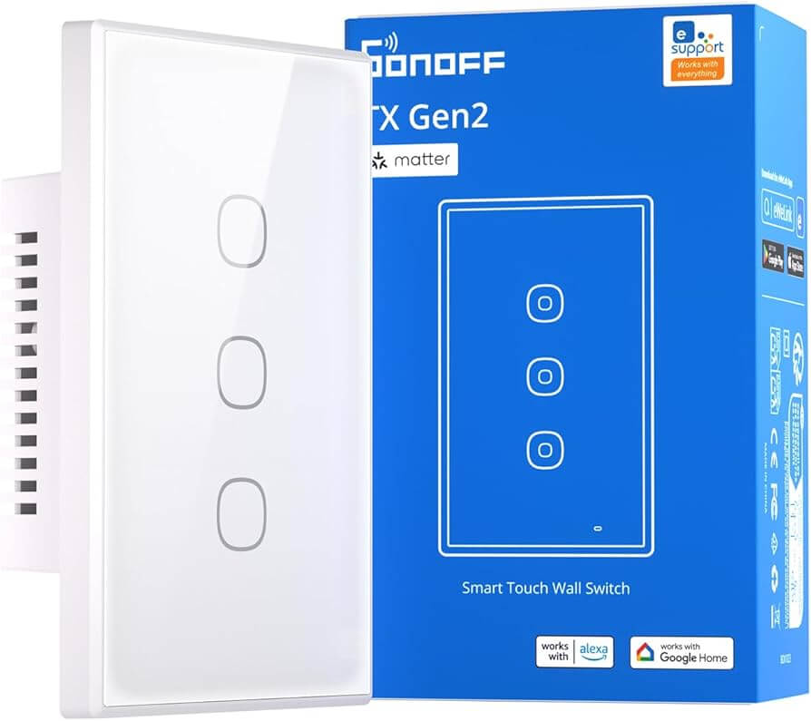 Intrerupator wireless smart, 3 canale, 240V, 10A, WiFi - Sonofff T6-3C-120M