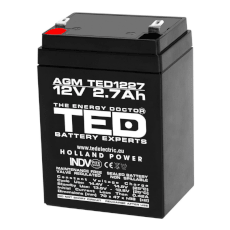 Acumulator AGM VRLA 12V 2.7Ah cu terminal F1 pentru sisteme alarmă și UPS - TED 003119