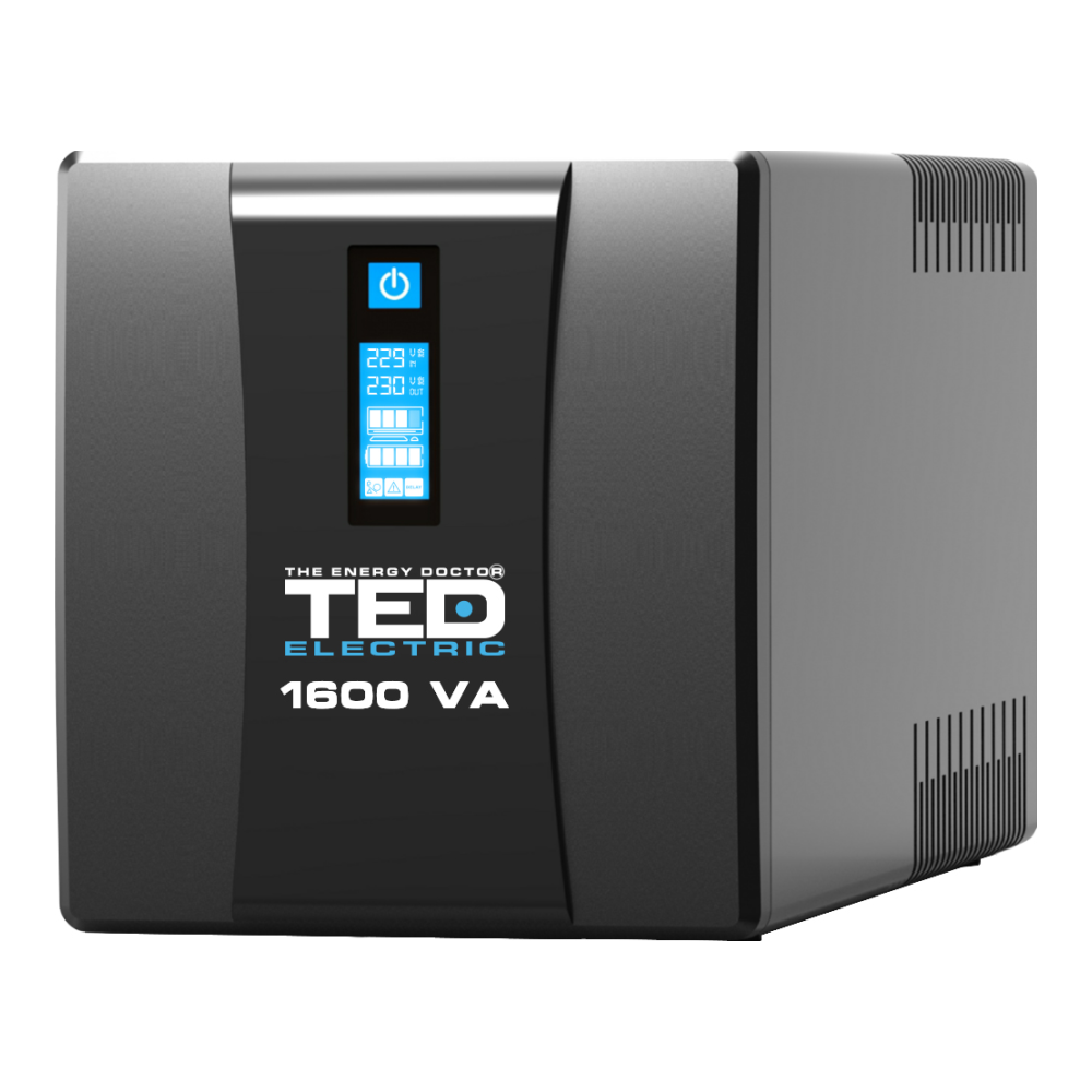 UPS 1600VA/900W, 230VAC, 4 prize Schuko, 2x acumulatori 9Ah, comutare 6-9ms, protecții multiple - TED 004642