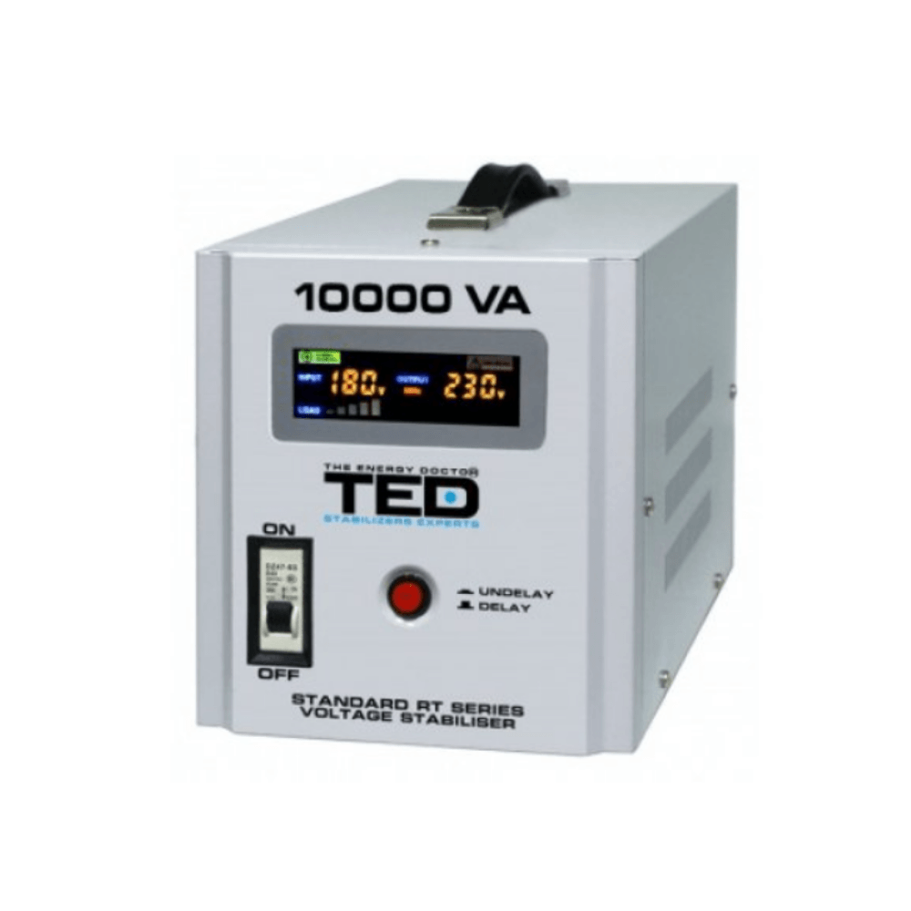 Stabilizator tensiune, 10000 VA/6000 W, 230V, 2 prize Schuko, LCD, monofazat - TED TED000071