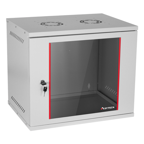 Cabinet rack metalic 9U de perete cu ușă din sticlă, IP20 - ASYTECH Networking ASY-9U-5440SBW