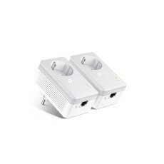 Kit 2 adaptoare powerline AV600, port Fast Ethernet, priză integrată, rază 300 m - TP-LINK TL-PA4010PKIT