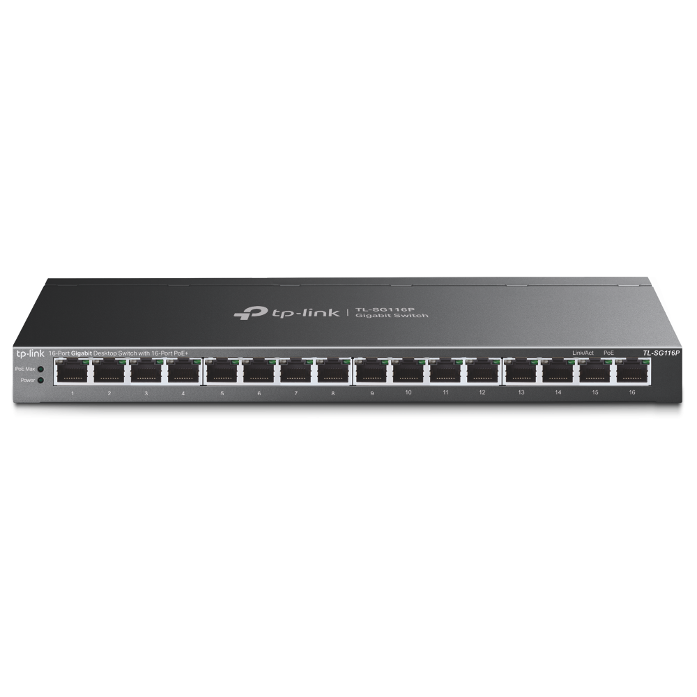 Switch PoE Gigabit 16 porturi, 8 PoE+, 124W - TP-LINK TL-SG116P